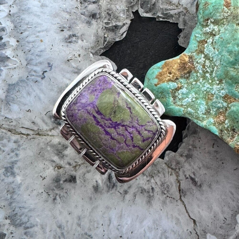 Sterling Silver Southwestern Style Stichtite Bar Ring Size 8.75 For Women - Picture 2 of 10